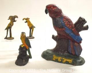 Selection of Cast Iron Tropical Bird Figurines and Door Stop.