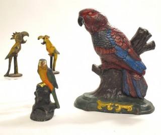 Selection of Cast Iron Tropical Bird Figurines and Door Stop.