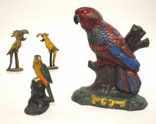 Selection of Cast Iron Tropical Bird Figurines and Door Stop.