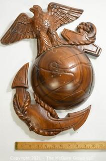 Wood Carved Marine Emblem Wall Hanging