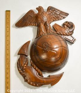 Wood Carved Marine Emblem Wall Hanging