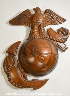 Wood Carved Marine Emblem Wall Hanging