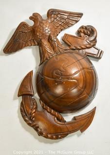 Wood Carved Marine Emblem Wall Hanging