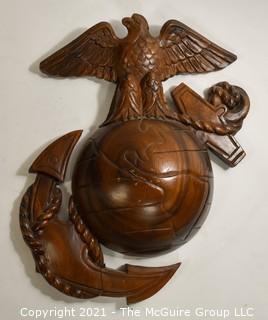 Wood Carved Marine Emblem Wall Hanging