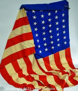 Vintage WWII Cotton Stiched Federal ArtGlo Brand US Flag (48 stars).  Wear from age and use. 