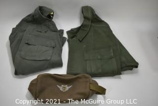 Collectible: Militaria: Vietnam Era: two vintage 1960's khaki blouses and "Air Crew" ditty bag. One is 'rip-stop" one is cotton