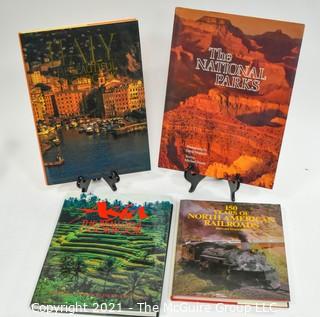 Selection of large format photo books: Asia; National Parks; Italy; Railroading