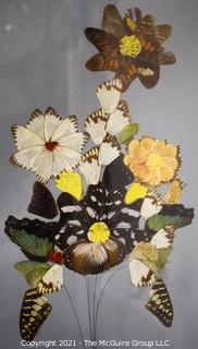 Framed Underglass Bouquet of Flowers Made of Butterly Wings, Signed by Artist. 