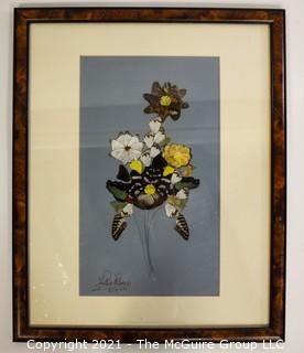 Framed Underglass Bouquet of Flowers Made of Butterly Wings, Signed by Artist. 