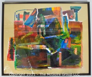 Original Framed Under Glass Modern Abstract Paper Collage Signed by Artist.  Measures approximately 23 x 28"