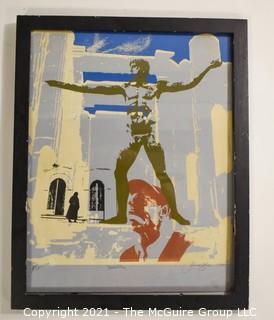 Original Signed & Numbered Woodblock Entitled "Hellas", Framed Under Glass.  Measures approximately 15" x 12".