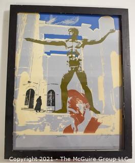 Original Signed & Numbered Woodblock Entitled "Hellas", Framed Under Glass.  Measures approximately 15" x 12".