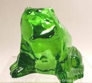 Baccarat Green Crystal Frog Figurine Paperweight.  Measures approximately 2 5/8 inches tall & about 4 1/4 inches long