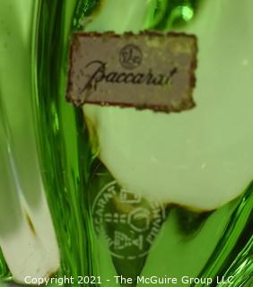 Baccarat Green Crystal Frog Figurine Paperweight.  Measures approximately 2 5/8 inches tall & about 4 1/4 inches long