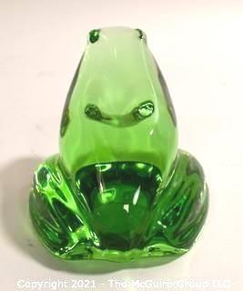 Baccarat Green Crystal Frog Figurine Paperweight.  Measures approximately 2 5/8 inches tall & about 4 1/4 inches long