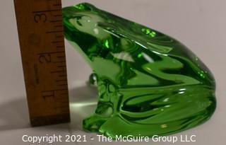 Baccarat Green Crystal Frog Figurine Paperweight.  Measures approximately 2 5/8 inches tall & about 4 1/4 inches long