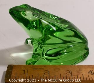 Baccarat Green Crystal Frog Figurine Paperweight.  Measures approximately 2 5/8 inches tall & about 4 1/4 inches long