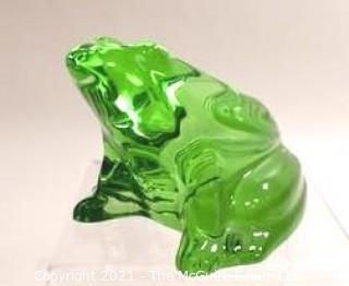 Baccarat Green Crystal Frog Figurine Paperweight.  Measures approximately 2 5/8 inches tall & about 4 1/4 inches long