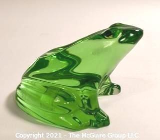 Baccarat Green Crystal Frog Figurine Paperweight.  Measures approximately 2 5/8 inches tall & about 4 1/4 inches long