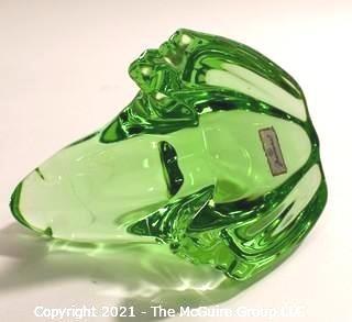 Baccarat Green Crystal Frog Figurine Paperweight.  Measures approximately 2 5/8 inches tall & about 4 1/4 inches long