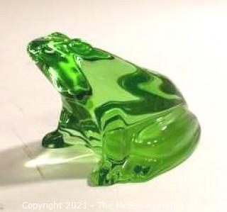 Baccarat Green Crystal Frog Figurine Paperweight.  Measures approximately 2 5/8 inches tall & about 4 1/4 inches long