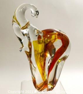 Hand Blown Murano Glass Elephant in Amber & Gold, Made in Italy.  Measures approximately 8" x 6".