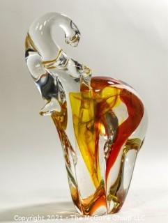 Hand Blown Murano Glass Elephant in Amber & Gold, Made in Italy.  Measures approximately 8" x 6".