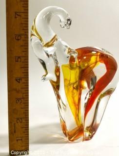 Hand Blown Murano Glass Elephant in Amber & Gold, Made in Italy.  Measures approximately 8" x 6".