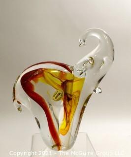 Hand Blown Murano Glass Elephant in Amber & Gold, Made in Italy.  Measures approximately 8" x 6".