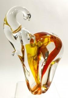 Hand Blown Murano Glass Elephant in Amber & Gold, Made in Italy.  Measures approximately 8" x 6".