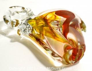 Hand Blown Murano Glass Elephant in Amber & Gold, Made in Italy.  Measures approximately 8" x 6".