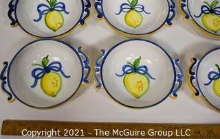 Set of Eight (8) Vestal Alcobaca Decorative Bowls, Handmade in Portugal with Double Handles and Hand Painted Decoration. 