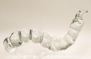 Vintage FM Konstglas Ronneby Sweden Clear Crystal Caterpillar Glass Figure.  It measures approximately 9.5" long