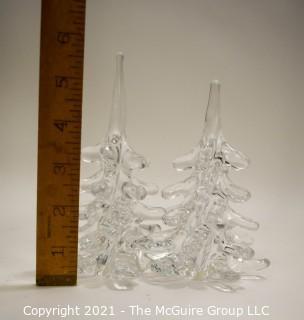 Set of Two (2) Vintage F.M.Ronneby Marcolin Crystal Art Glass Christmas Trees, Signed Sweden 