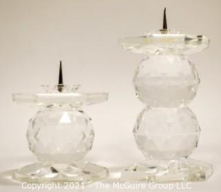 Set of Two (2) Swarovski Cut Crystal Candleholders Spike or Pin Style Candle Sticks 