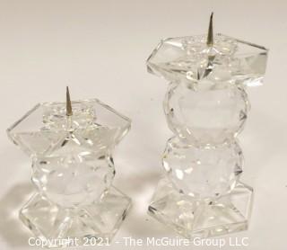 Set of Two (2) Swarovski Cut Crystal Candleholders Spike or Pin Style Candle Sticks 