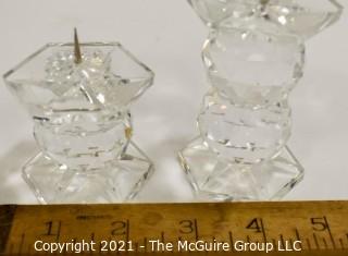 Set of Two (2) Swarovski Cut Crystal Candleholders Spike or Pin Style Candle Sticks 