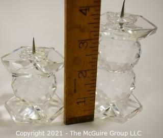 Set of Two (2) Swarovski Cut Crystal Candleholders Spike or Pin Style Candle Sticks 