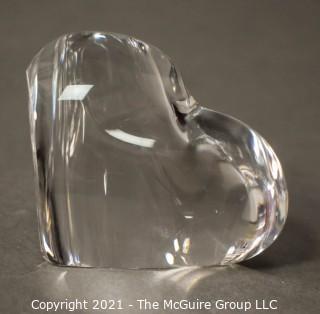 Vintage Christofle France Crystal Heart Amour de Love Paperweight Sculpture Art.  Measures approximately 3" tall & 3" long. 