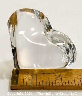 Vintage Christofle France Crystal Heart Amour de Love Paperweight Sculpture Art.  Measures approximately 3" tall & 3" long. 