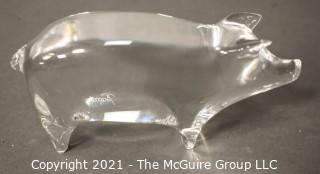 A Baccarat Clear Lead Crystal Standing Pig Figurine.  It measures approximately 1.5" W x 2.75" H x 5.5" D