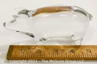 A Baccarat Clear Lead Crystal Standing Pig Figurine.  It measures approximately 1.5" W x 2.75" H x 5.5" D