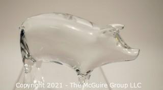 A Baccarat Clear Lead Crystal Standing Pig Figurine.  It measures approximately 1.5" W x 2.75" H x 5.5" D