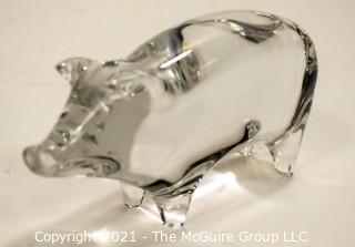 A Baccarat Clear Lead Crystal Standing Pig Figurine.  It measures approximately 1.5" W x 2.75" H x 5.5" D