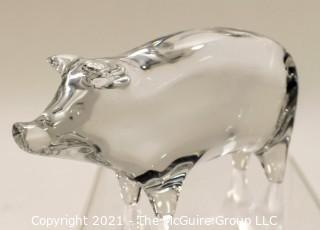 A Baccarat Clear Lead Crystal Standing Pig Figurine.  It measures approximately 1.5" W x 2.75" H x 5.5" D