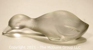 Vintage Baccarat Frosted Crystal Pintail Duck Figurine or Paperweight Signed and Made in France.  Measures approximately 5" x 3.5" x 2.75"  