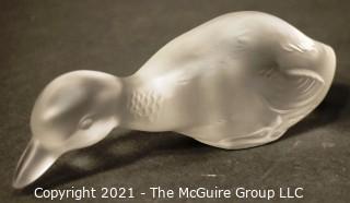 Vintage Baccarat Frosted Crystal Pintail Duck Figurine or Paperweight Signed and Made in France.  Measures approximately 5" x 3.5" x 2.75"  