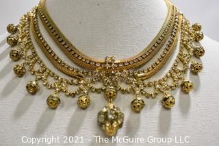 Vintage Gold Tone & Rhinestone Bib Necklace.  