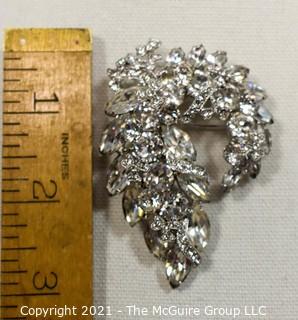 Vintage Eisenburg Ice Clear Rhinestone Flourish Brooch or Pin.