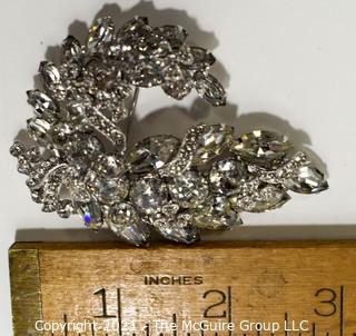 Vintage Eisenburg Ice Clear Rhinestone Flourish Brooch or Pin.